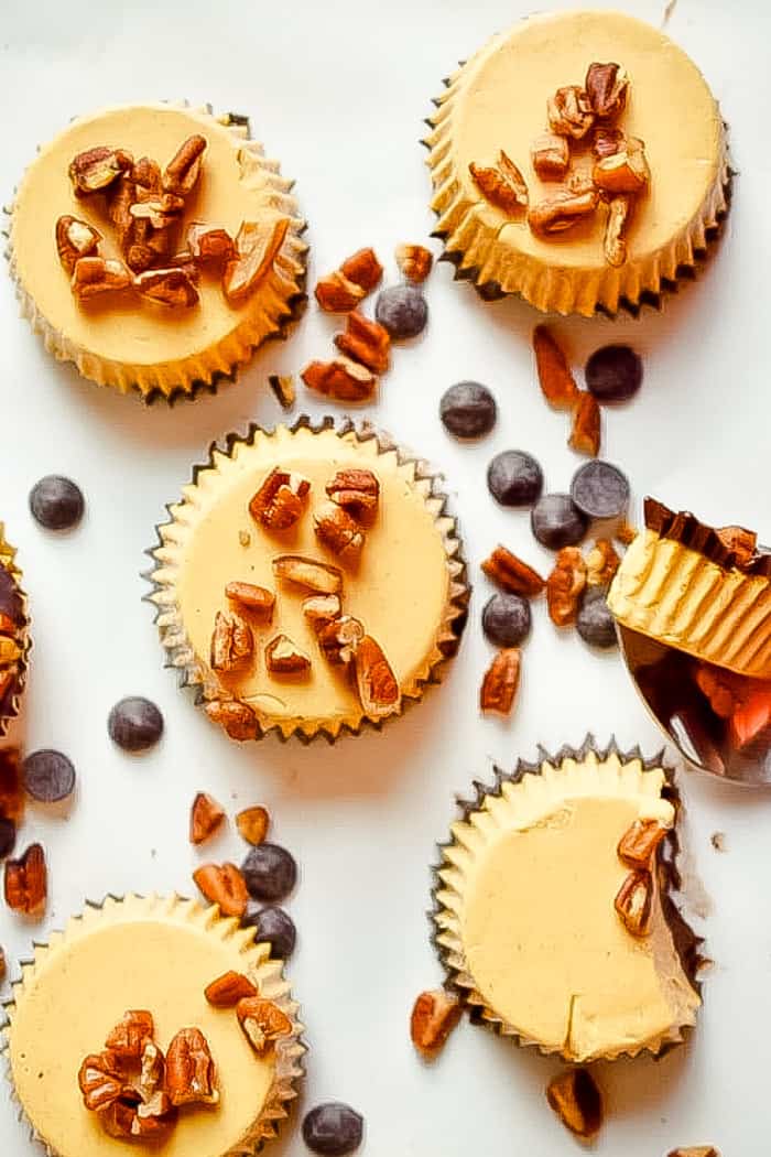 These no-bake Paleo Pumpkin Cheesecakes are mini, delicious and made from real food ingredients! Full of healthy fat, protein and pumpkin, these mini cheesecakes are dairy-free and perfect for a fall treat!