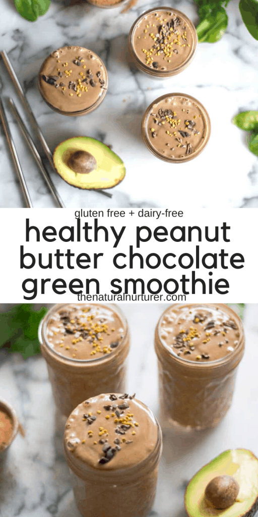 Healthy Peanut Butter Chocolate Smoothie collage of two images with text overlay in the middle