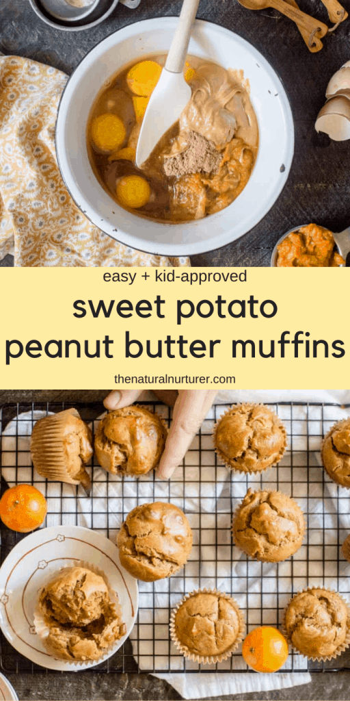 Sweet Potato Peanut Butter Muffins collage with text overlay