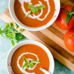 Instant Pot Creamy Tomato Basil Soup served in two bowls