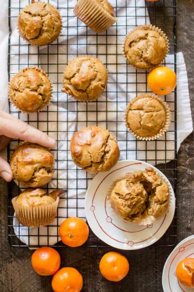 Sweet Potato Peanut Butter Muffins cooling on a rack.