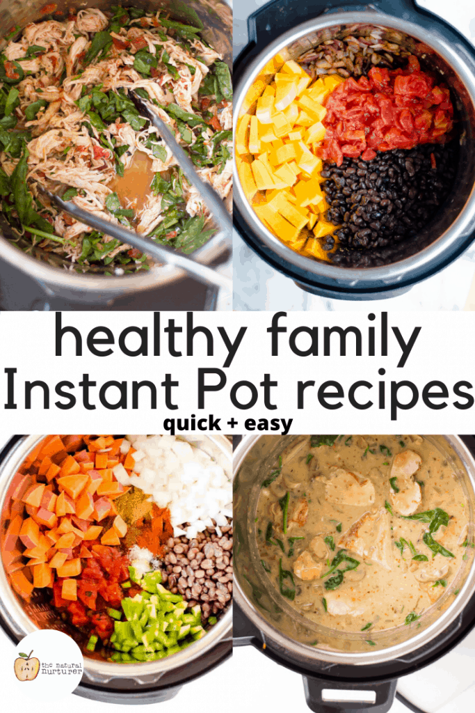 Healthy family Instant Pot recipes collage of four images with text overlay