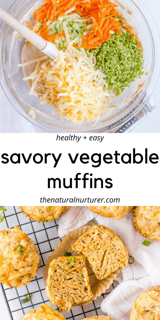 Savory Vegetable Muffins collage of two images with text overlay in the middle