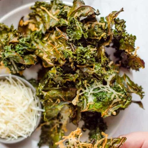 Quick Oven-Baked Kale Chips with Parmesan served