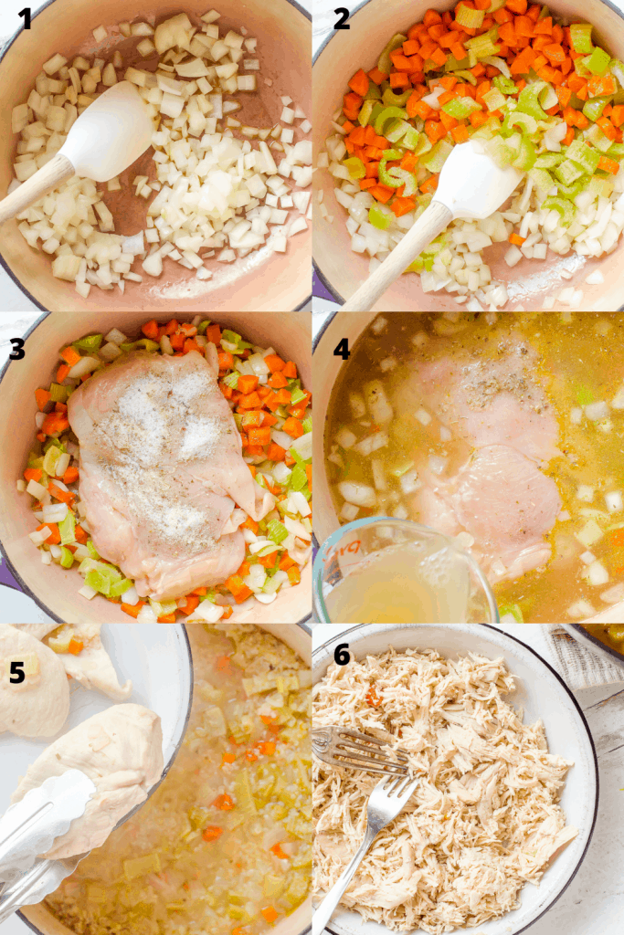 Process shot of how to make chicken quinoa vegetable soup