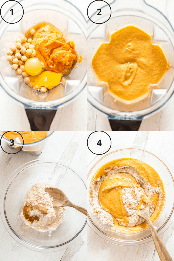 Process shot of how to make the batter for these sweet potato chickpea blondies