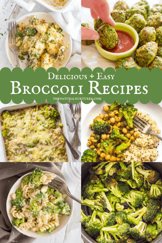 Photo collage of recipes that have broccoli in them.