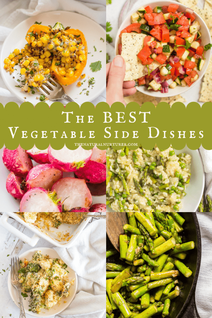 A photo collage of vegetable side dishes