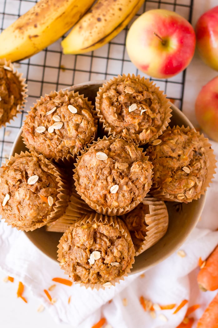 Whole Wheat Apple Banana Carrot Muffins served