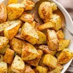 Perfectly Roasted Yukon Gold Potatoes served in a big white bowl