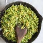 Shredded brussels sprouts in a skillet