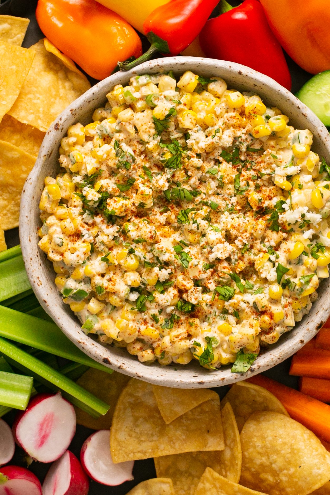 15-Minute Creamy Elote Dip served at home