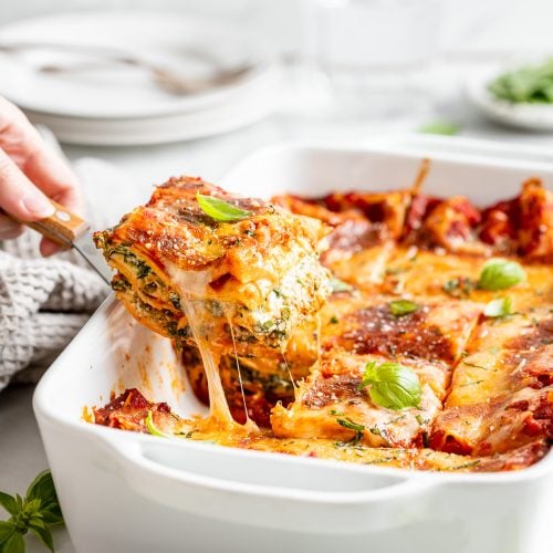 Quick-Baked Vegetarian Spinach Lasagna served