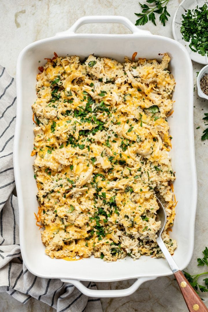 Cheesy Chicken, Rice & Cauliflower Rice Casserole - The Natural Nurturer